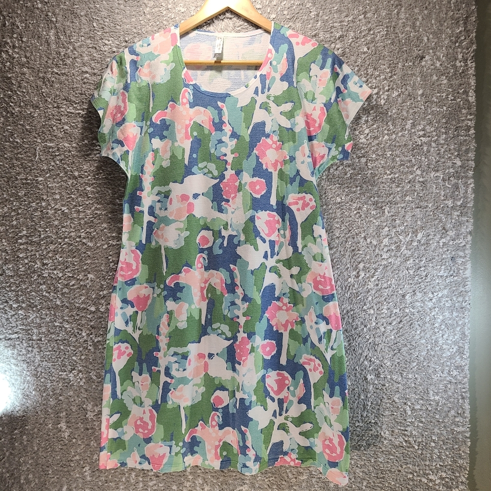 Whimsy Rose French Terry Women Floral Shift Dress M Polyester Rayon USA Made‎
